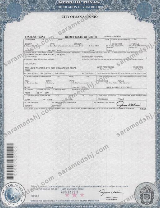 USA Texas birth certificate
